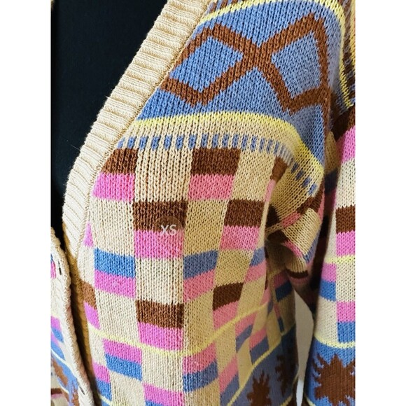 PacSun LA Hearts Multicolor‎ Colorblock Cozy Oversized Crop Cardigan Women's XS - Picture 7 of 12